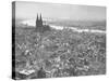 Aerial View of Cologne Showing Devastation of Allied Air Raids, Cathedral and Rhine River-John Florea-Stretched Canvas