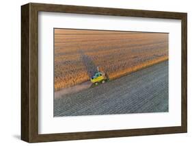 Aerial view of combine-harvester in field, Marion Co,. Illinois, USA-Panoramic Images-Framed Photographic Print