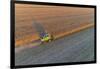 Aerial view of combine-harvester in field, Marion Co,. Illinois, USA-Panoramic Images-Framed Photographic Print