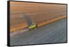 Aerial view of combine-harvester in field, Marion Co,. Illinois, USA-Panoramic Images-Framed Stretched Canvas
