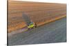 Aerial view of combine-harvester in field, Marion Co,. Illinois, USA-Panoramic Images-Stretched Canvas