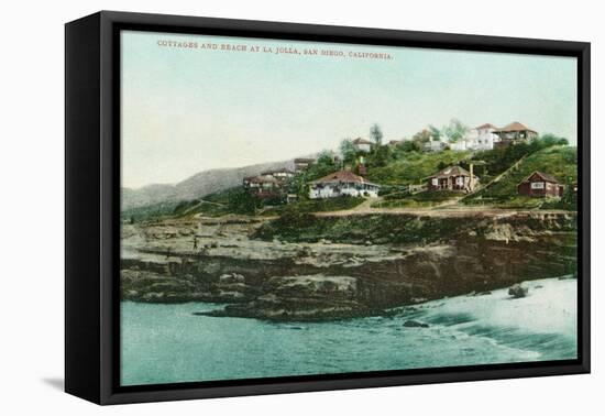 Aerial View of Cottages and Beach at la Jolla - San Diego, CA-Lantern Press-Framed Stretched Canvas