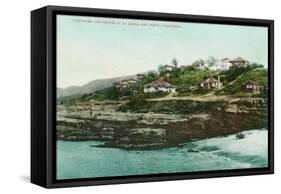 Aerial View of Cottages and Beach at la Jolla - San Diego, CA-Lantern Press-Framed Stretched Canvas