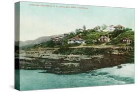 Aerial View of Cottages and Beach at la Jolla - San Diego, CA-Lantern Press-Stretched Canvas