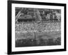 Aerial View of Crowds Enjoying a Hot 4th of July at Rockaway Beach-Sam Shere-Framed Photographic Print