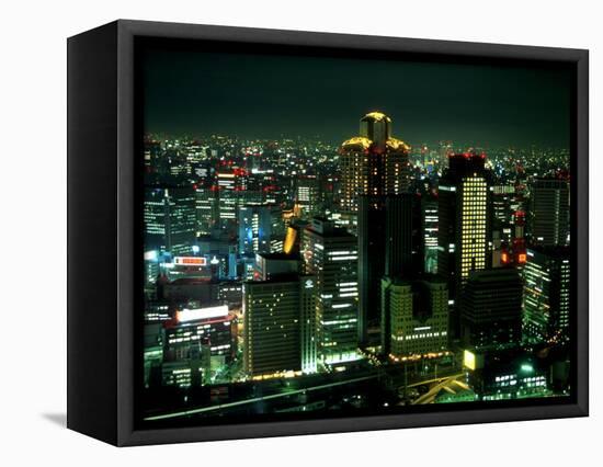 Aerial View of Downtown Skyline, Osaka, Japan-Nancy & Steve Ross-Framed Stretched Canvas