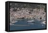 Aerial View of Ferry in Harbour, Skopelos, Sporades, Greek Islands, Greece, Europe-Rolf Richardson-Framed Stretched Canvas