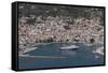 Aerial View of Ferry in Harbour, Skopelos, Sporades, Greek Islands, Greece, Europe-Rolf Richardson-Framed Stretched Canvas