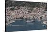 Aerial View of Ferry in Harbour, Skopelos, Sporades, Greek Islands, Greece, Europe-Rolf Richardson-Stretched Canvas