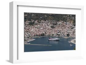 Aerial View of Ferry in Harbour, Skopelos, Sporades, Greek Islands, Greece, Europe-Rolf Richardson-Framed Photographic Print