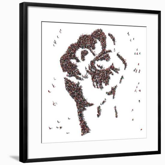 Aerial View of Fist Symbol Drawn out of People Protesting-Arthimedes-Framed Art Print