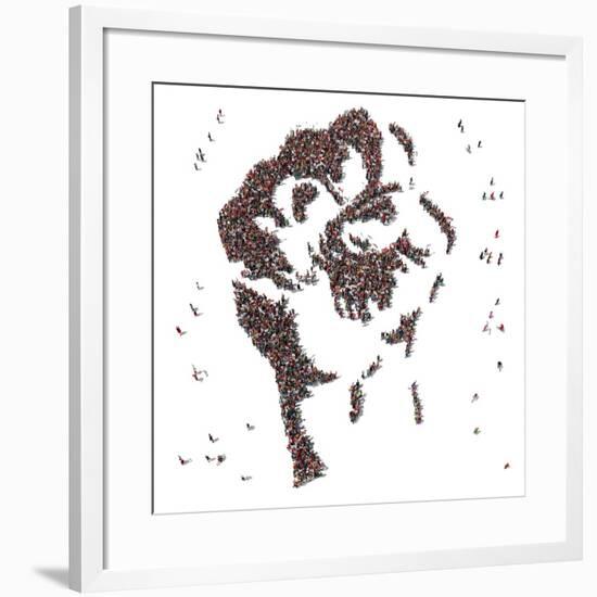 Aerial View of Fist Symbol Drawn out of People Protesting-Arthimedes-Framed Art Print