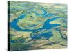 Aerial View of Floodplains, Water Channels, and Islands, Zambezi and Chobe Rivers, Namibia-Kim Walker-Stretched Canvas