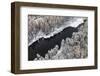 Aerial View of Forest River in Cold Autumn Day during a Flight. the Weather is Cloudy and Snowy.-Vladimir Melnikov-Framed Photographic Print