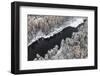 Aerial View of Forest River in Cold Autumn Day during a Flight. the Weather is Cloudy and Snowy.-Vladimir Melnikov-Framed Photographic Print