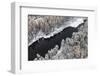 Aerial View of Forest River in Cold Autumn Day during a Flight. the Weather is Cloudy and Snowy.-Vladimir Melnikov-Framed Photographic Print