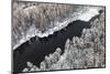 Aerial View of Forest River in Cold Autumn Day during a Flight. the Weather is Cloudy and Snowy.-Vladimir Melnikov-Mounted Photographic Print