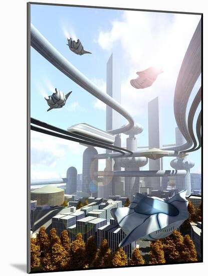 Aerial View of Futuristic City-denisgo-Mounted Art Print