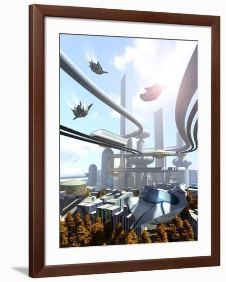 Aerial View of Futuristic City-denisgo-Framed Art Print