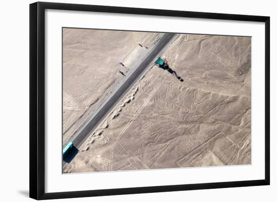 Aerial View of Geoglyphs near Nazca - Nazca Lines, Peru. in the Center, Tree Figure is Present, on-Matyas Rehak-Framed Photographic Print