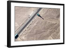 Aerial View of Geoglyphs near Nazca - Nazca Lines, Peru. in the Center, Tree Figure is Present, on-Matyas Rehak-Framed Photographic Print