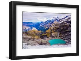 Aerial View of Glacier Lakes on Fox Glacier, South Island, New Zealand, Pacific-Laura Grier-Framed Photographic Print