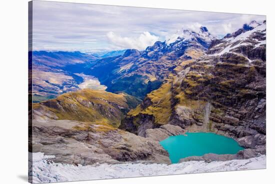 Aerial View of Glacier Lakes on Fox Glacier, South Island, New Zealand, Pacific-Laura Grier-Stretched Canvas