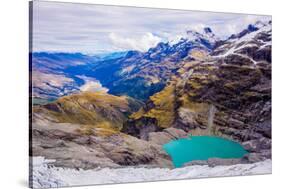 Aerial View of Glacier Lakes on Fox Glacier, South Island, New Zealand, Pacific-Laura Grier-Stretched Canvas