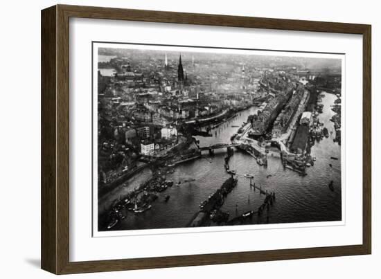 Aerial View of Hamburg Harbour, Germany, from a Zeppelin, C1931-null-Framed Giclee Print