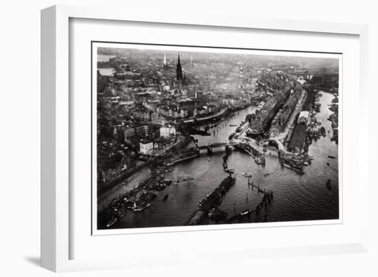 Aerial View of Hamburg Harbour, Germany, from a Zeppelin, C1931-null-Framed Giclee Print