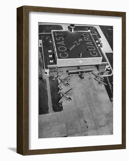 Aerial View of Hangar and Airplanes at a US Coast Guard Air Station-David Scherman-Framed Photographic Print