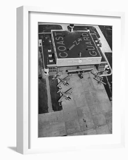 Aerial View of Hangar and Airplanes at a US Coast Guard Air Station-David Scherman-Framed Photographic Print