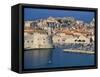 Aerial View of Harbour and Old City, Dubrovnik, Unesco World Heritage Site, Croatia-Ken Gillham-Framed Stretched Canvas