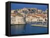 Aerial View of Harbour and Old City, Dubrovnik, Unesco World Heritage Site, Croatia-Ken Gillham-Framed Stretched Canvas