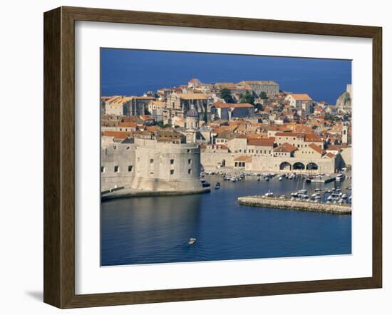 Aerial View of Harbour and Old City, Dubrovnik, Unesco World Heritage Site, Croatia-Ken Gillham-Framed Photographic Print