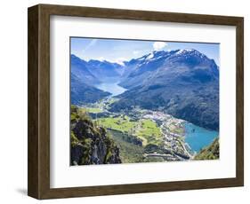 Aerial view of hikers on suspension bridge on Via Ferrata-Roberto Moiola-Framed Photographic Print