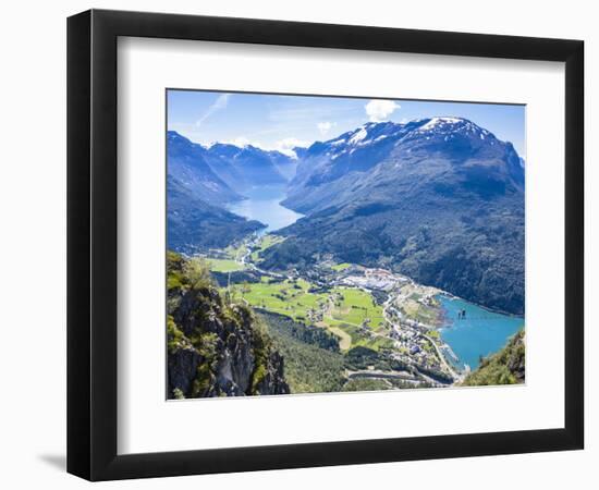 Aerial view of hikers on suspension bridge on Via Ferrata-Roberto Moiola-Framed Photographic Print