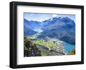 Aerial view of hikers on suspension bridge on Via Ferrata-Roberto Moiola-Framed Photographic Print