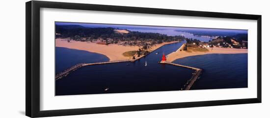 Aerial view of Holland Harbor Lighthouse, Holland, Michigan, USA-null-Framed Photographic Print