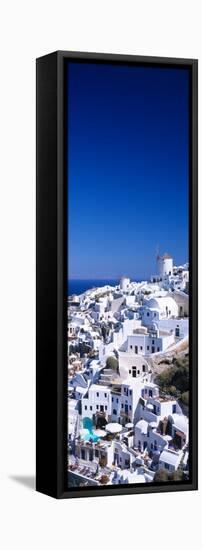 Aerial View of Houses in a Town, Oia, Santorini, Cyclades Islands, Greece-null-Framed Stretched Canvas