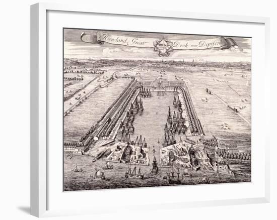 Aerial View of Howland Great Dock, Rotherhithe, Bermondsey, London, C1717-Johannes Kip-Framed Giclee Print