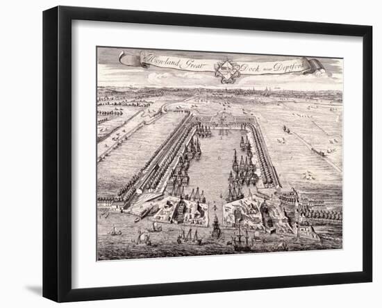Aerial View of Howland Great Dock, Rotherhithe, Bermondsey, London, C1717-Johannes Kip-Framed Giclee Print