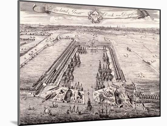 Aerial View of Howland Great Dock, Rotherhithe, Bermondsey, London, C1717-Johannes Kip-Mounted Giclee Print