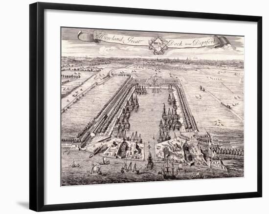 Aerial View of Howland Great Dock, Rotherhithe, Bermondsey, London, C1717-Johannes Kip-Framed Premium Giclee Print