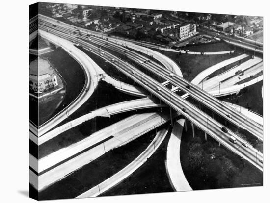 Aerial View of Hub of the Freeway System Including the Hollywood Freeway and the Harbor Freeway-J^ R^ Eyerman-Stretched Canvas