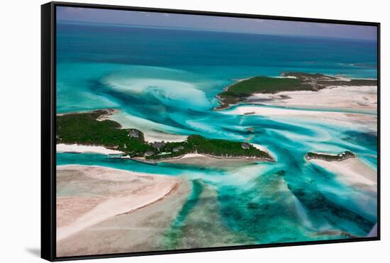 Aerial View of Island in Caribbean Sea, Great Exumand, Bahamas-null-Framed Stretched Canvas