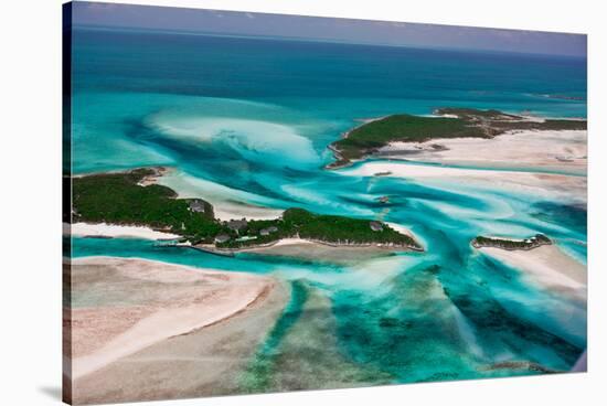 Aerial View of Island in Caribbean Sea, Great Exumand, Bahamas-null-Stretched Canvas