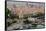 Aerial view of La Rambla near the waterfront with Columbus statue in Barcelona, Spain-null-Framed Stretched Canvas