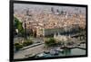 Aerial view of La Rambla near the waterfront with Columbus statue in Barcelona, Spain-null-Framed Photographic Print