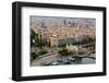 Aerial view of La Rambla near the waterfront with Columbus statue in Barcelona, Spain-null-Framed Photographic Print